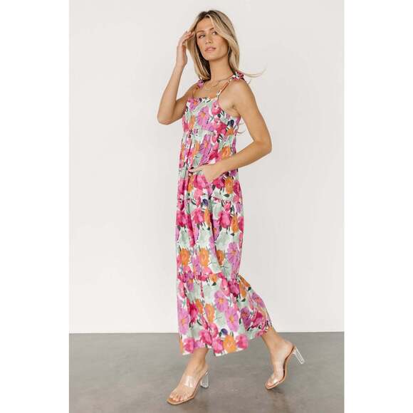 Baltic Born Lakewood Tie Dress | Pink Multi Size LL - Picture 4 of 5